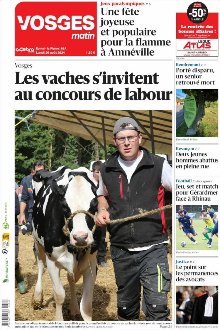 Portada de Vosges Matin (Francia)