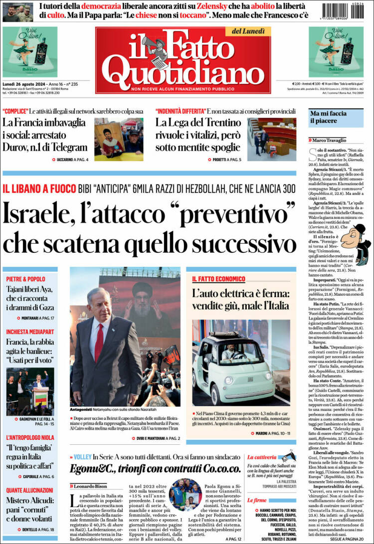 Portada de Il Fatto Quotidiano (Italia)