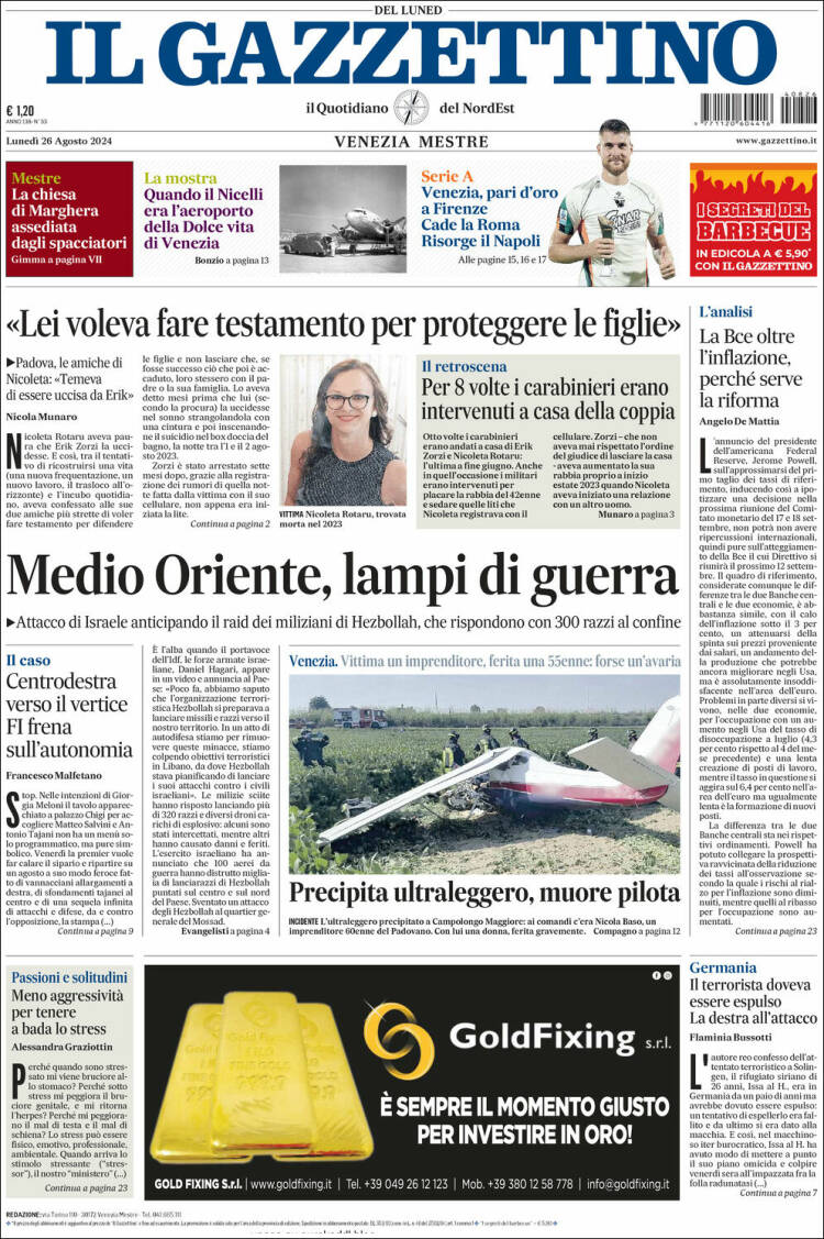 Portada de Il Gazzettino (Italia)