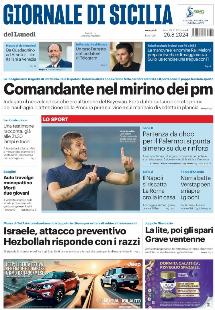 Portada de Giornale di Sicilia (Italia)