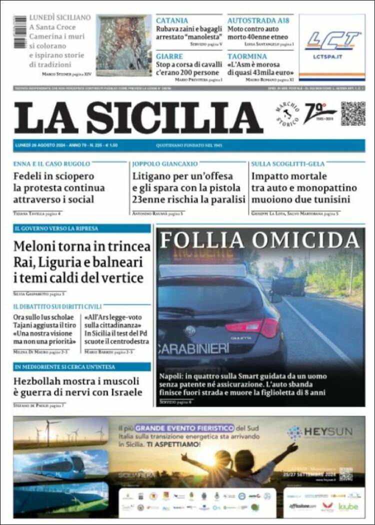 Portada de La Sicilia (Italia)