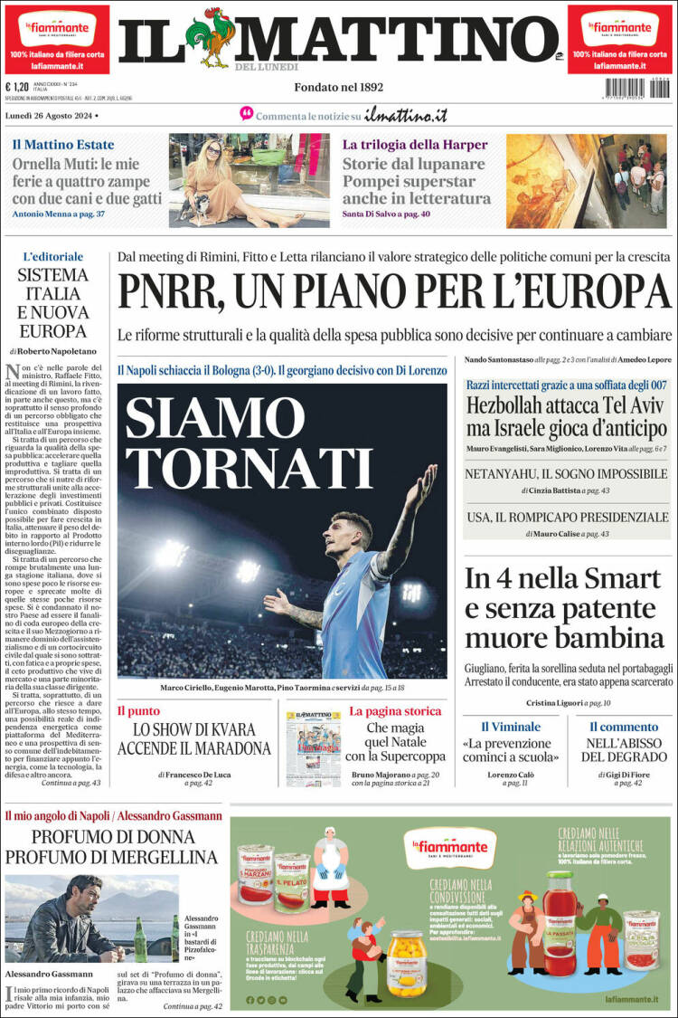 Portada de Il Mattino (Italia)