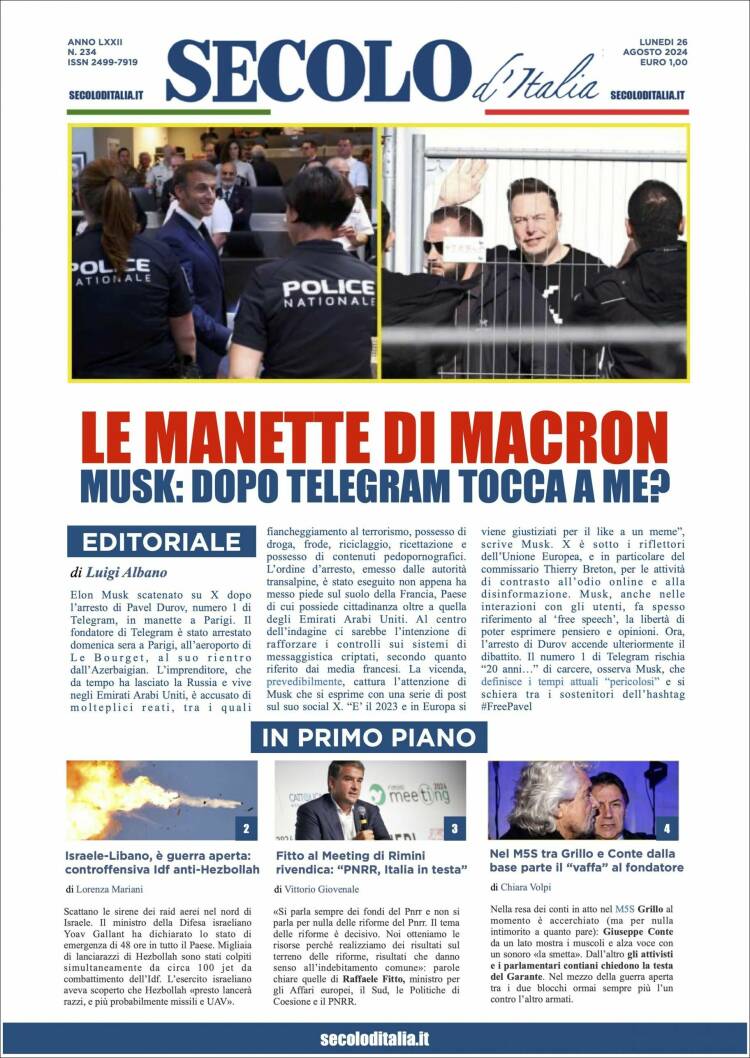 Portada de Secolo d'Italia (Italia)