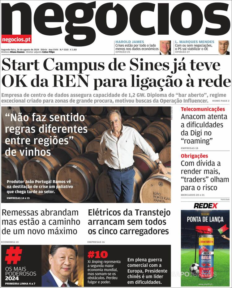 Portada de Jornal de Negócios (Portugal)