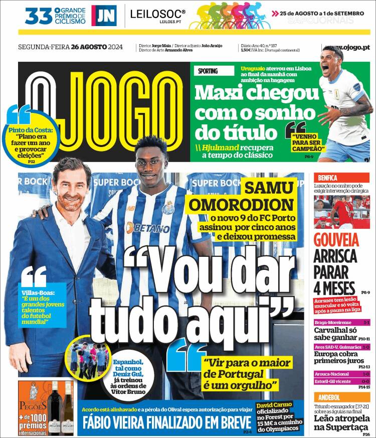 Portada de O Jogo (Portugal)