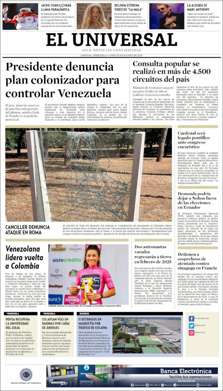 Portada de Universal (Venezuela)