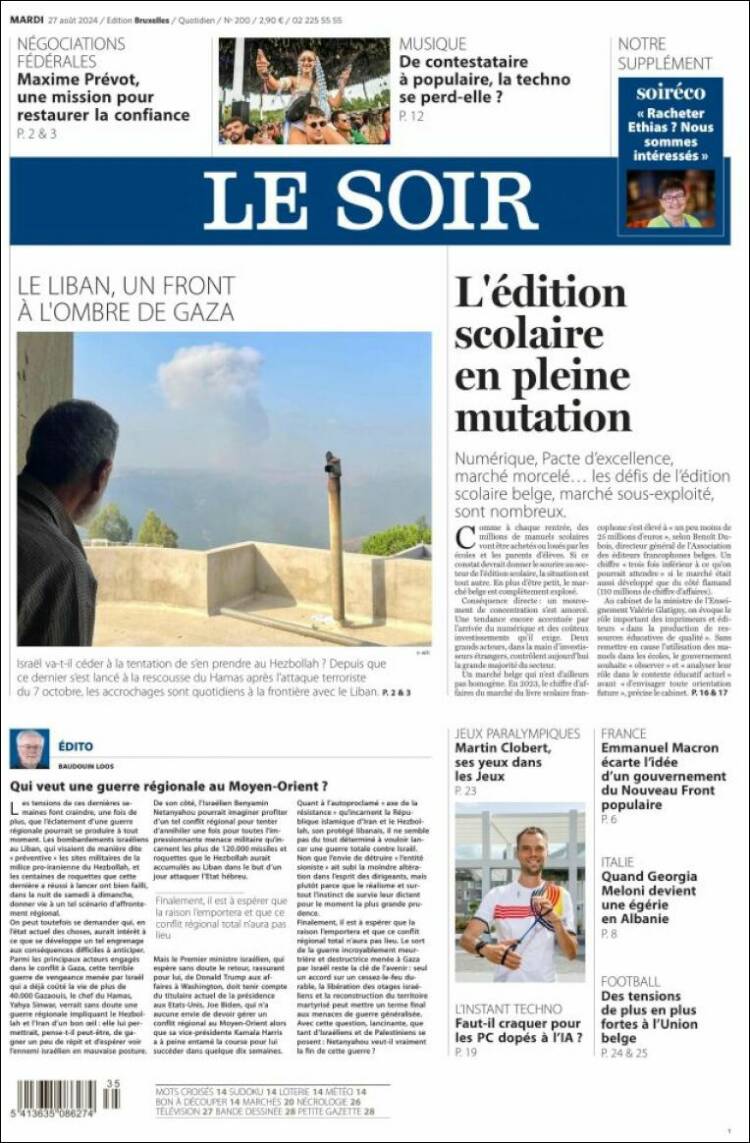 Portada de Le Soir (B&eacute;lgica)