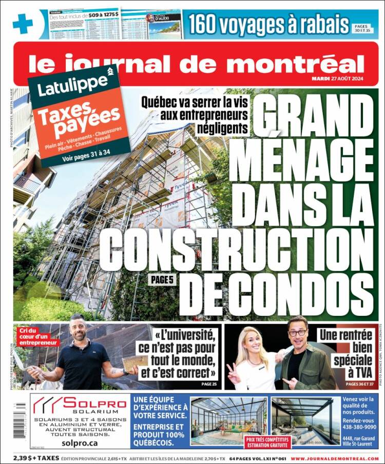 Portada de Le Journal de Montréal (Canadá)