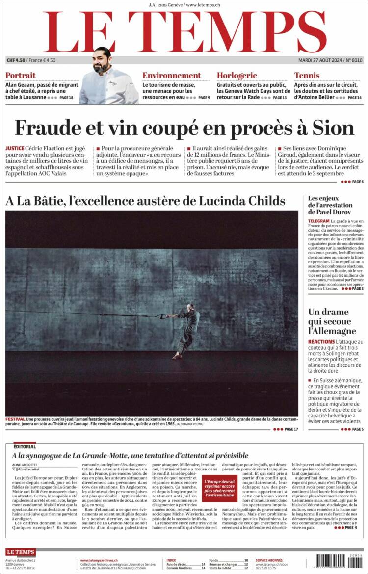 Portada de Le Matin (Suiza)