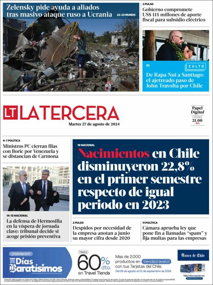 Portada de La Tercera (Chile)