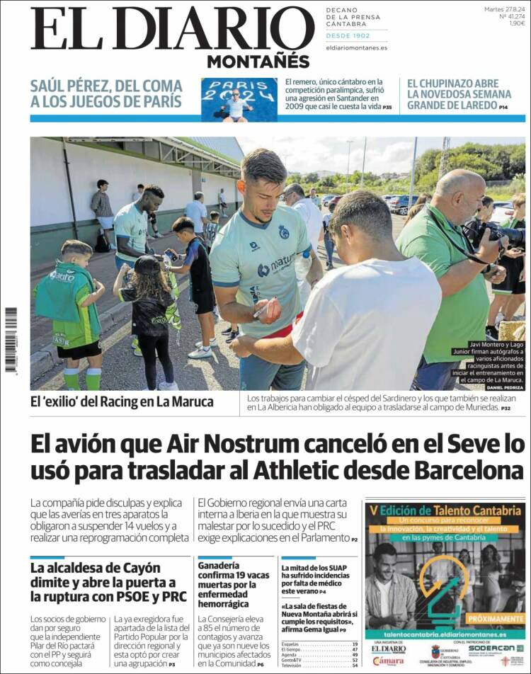 Portada de El Diario Montañés (España)
