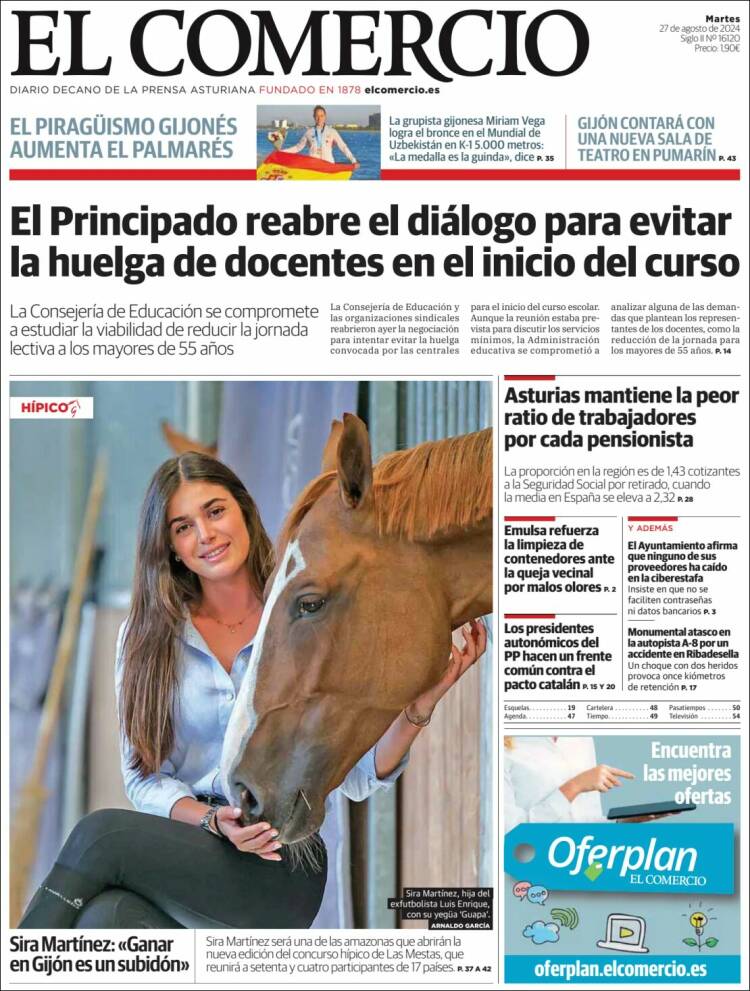 Portada de El Comercio - Gijón (España)