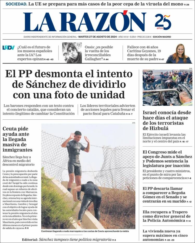 Portada de La Razón (España)