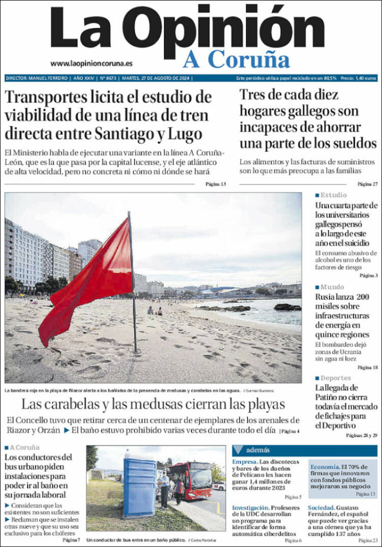 Portada de La Opinión de A Coruña (España)
