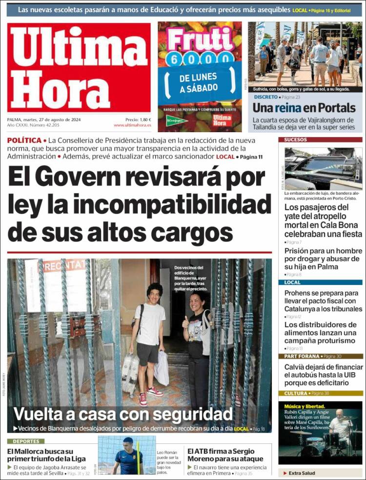 Portada de Última Hora (España)