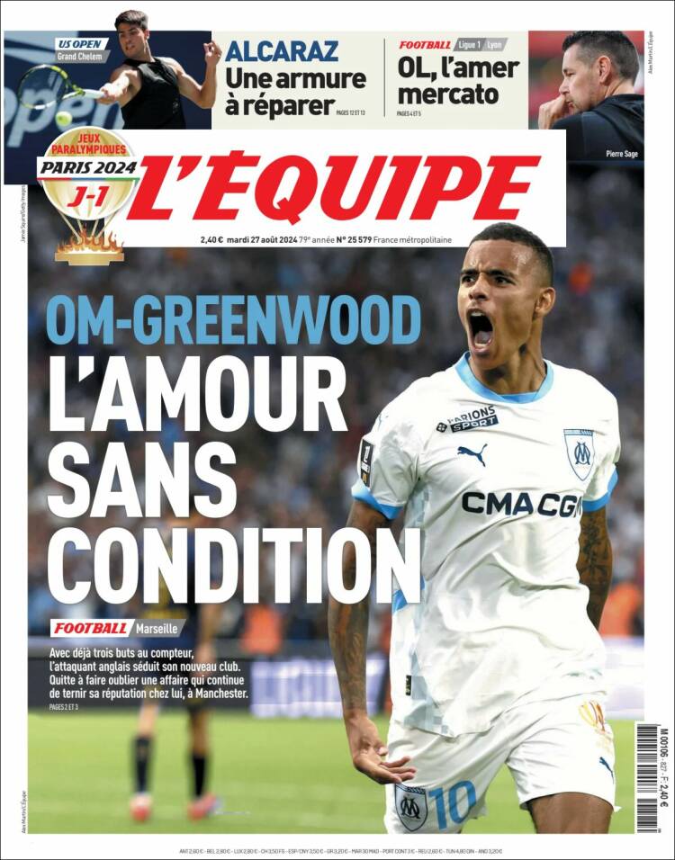 Portada de L'Equipe (Francia)