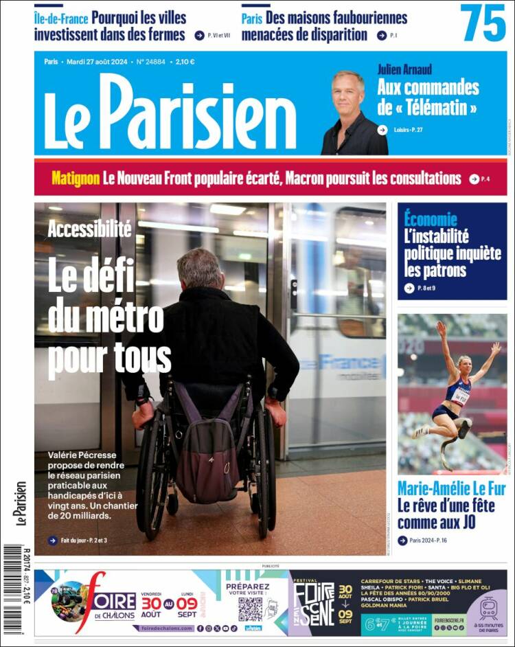 Portada de Le Parisien (France)