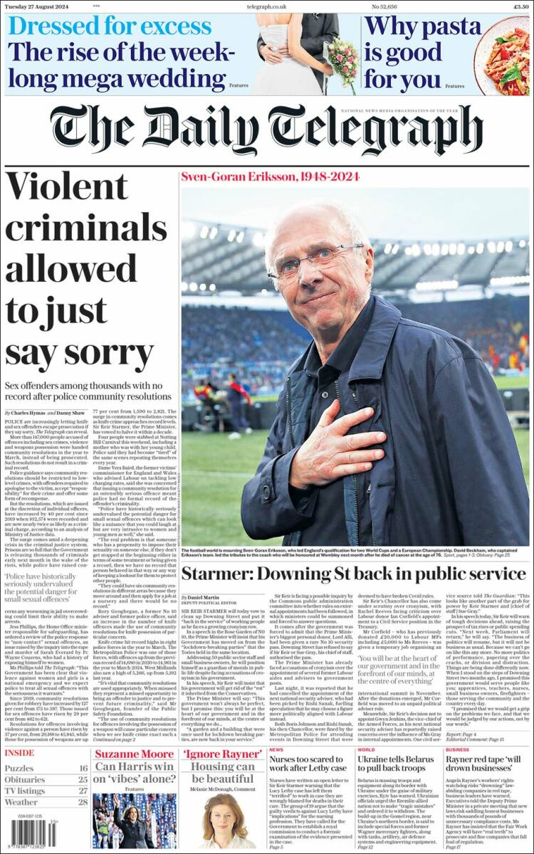 Portada de Daily Telegraph (Reino Unido)