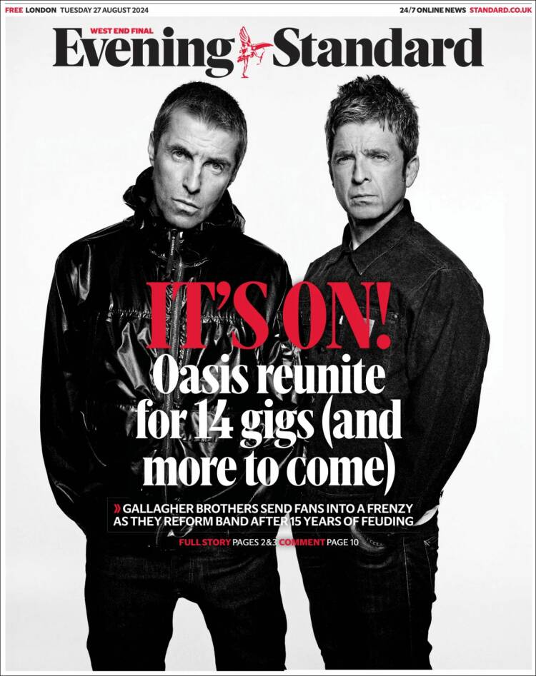 Portada de Evening Standard (Reino Unido)