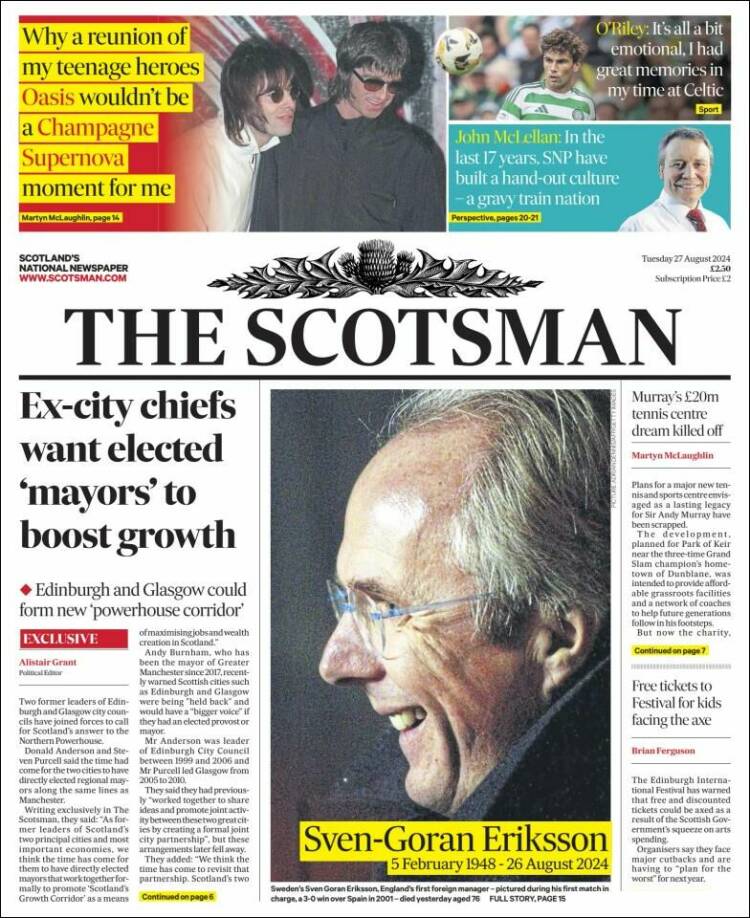 Portada de The Scotsman (Reino Unido)