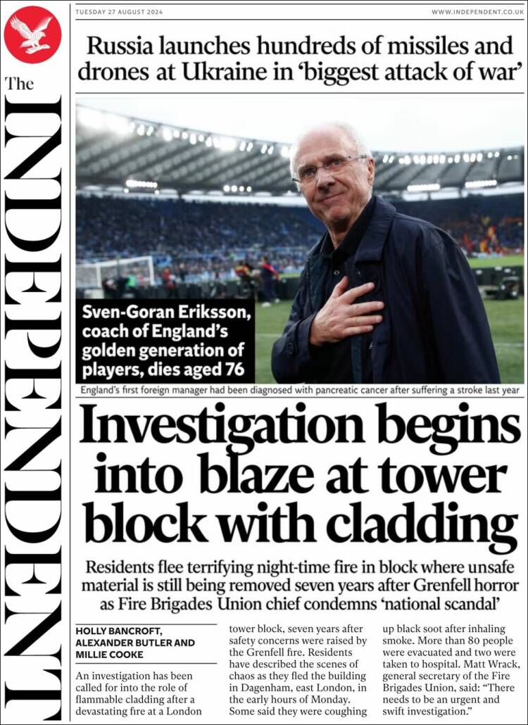 Portada de The Independent (Reino Unido)