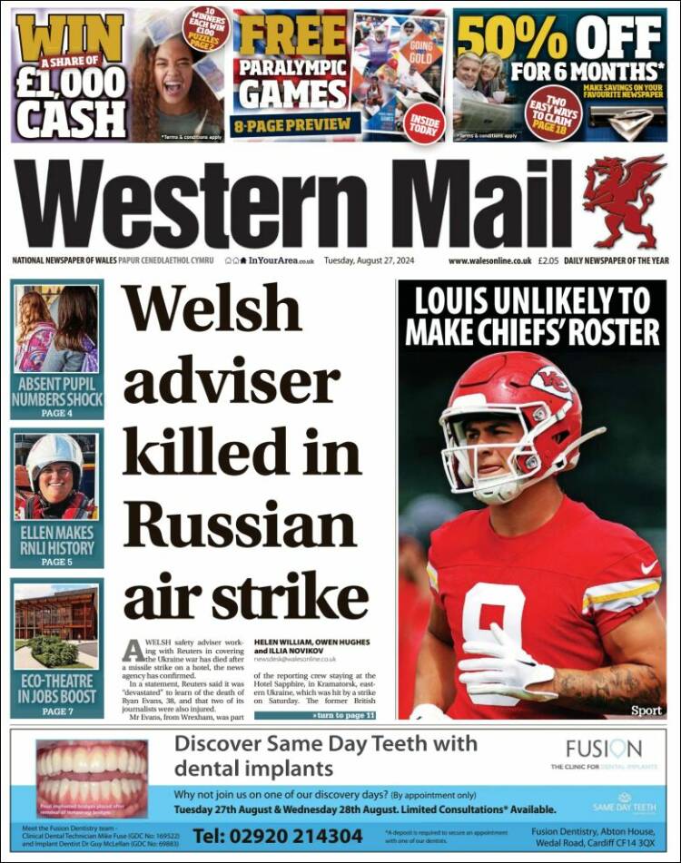 Portada de Western Mail (Reino Unido)