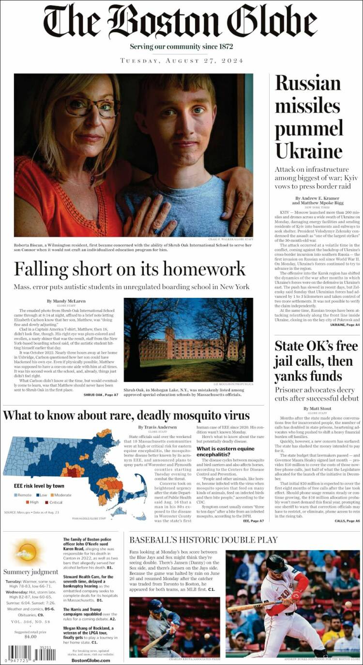 Portada de Boston Globe (USA)