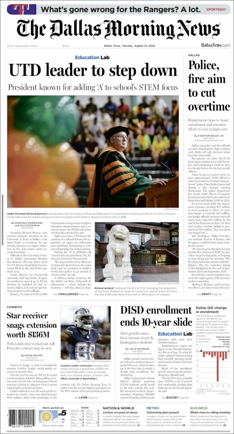 Portada de Dallas Morning News (USA)