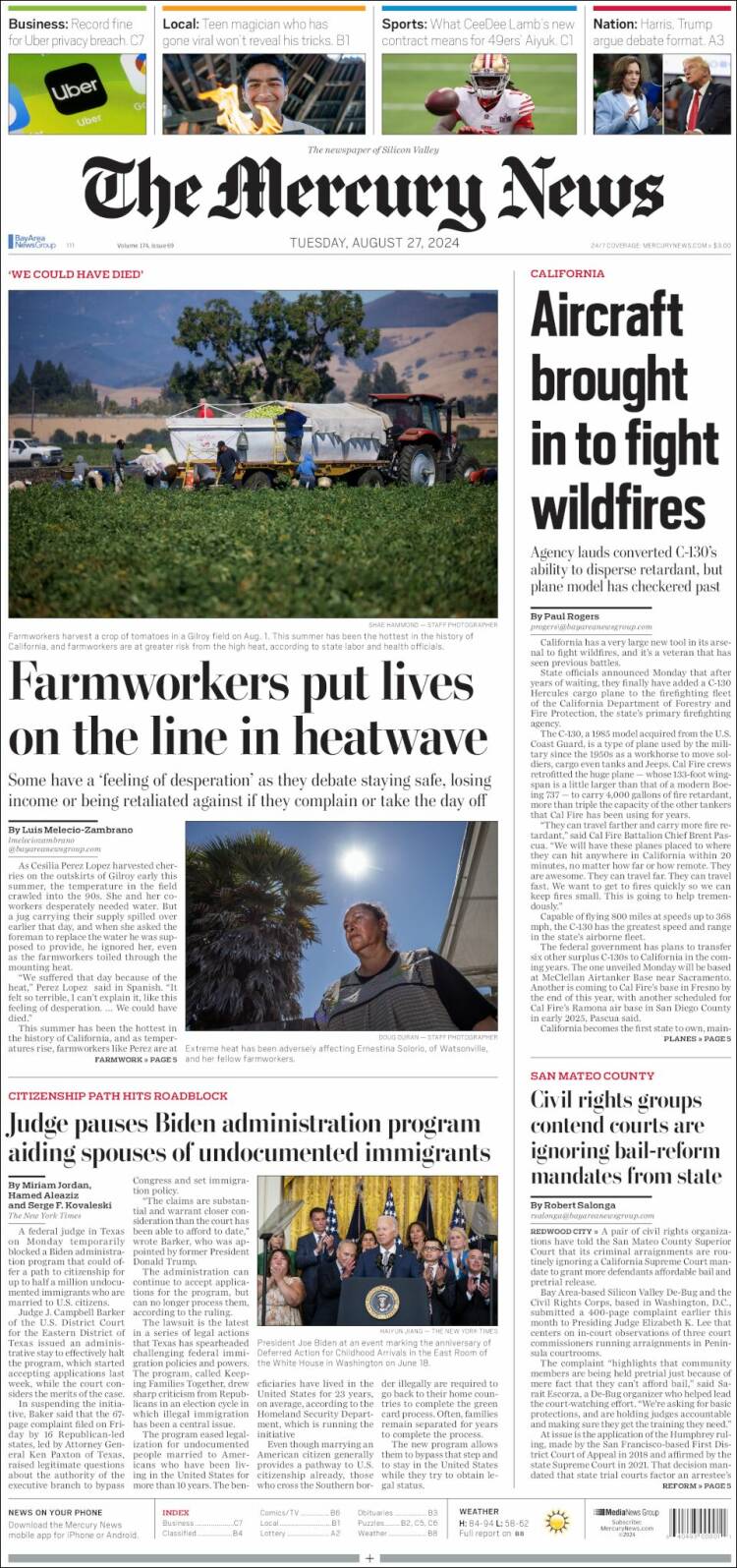 Portada de San Jose Mercury News (USA)