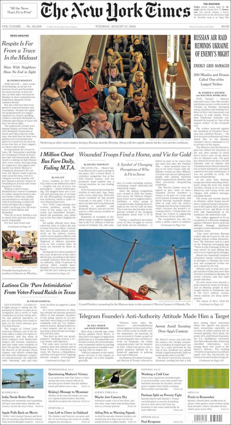 Portada de New York Times (USA)