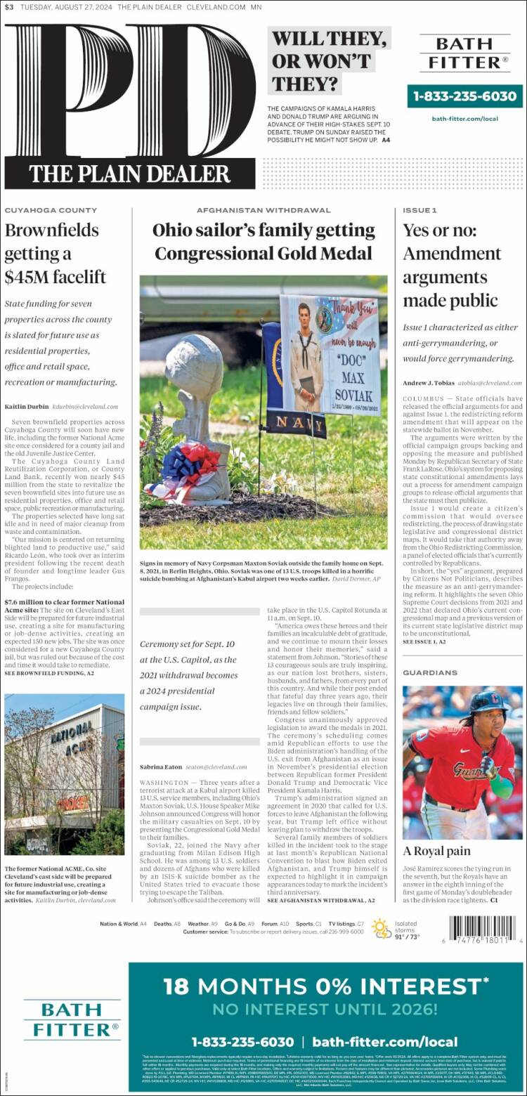Portada de The Plain Dealer (USA)