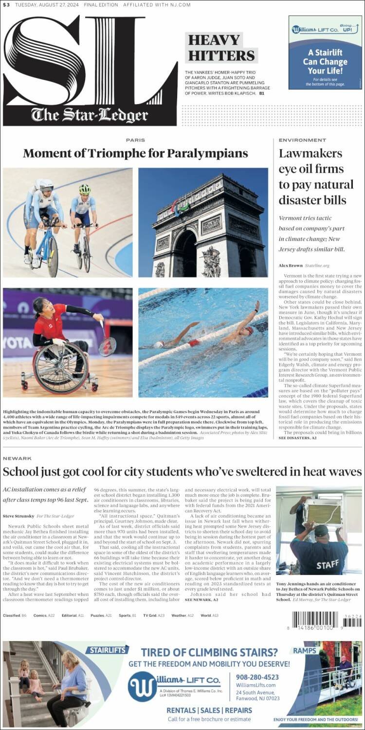 Portada de Star-Ledger (USA)