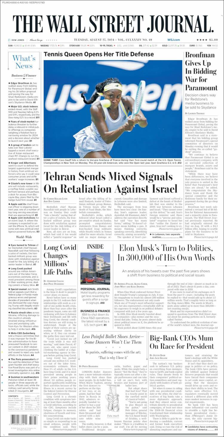 Portada de Wall Street Journal (USA)