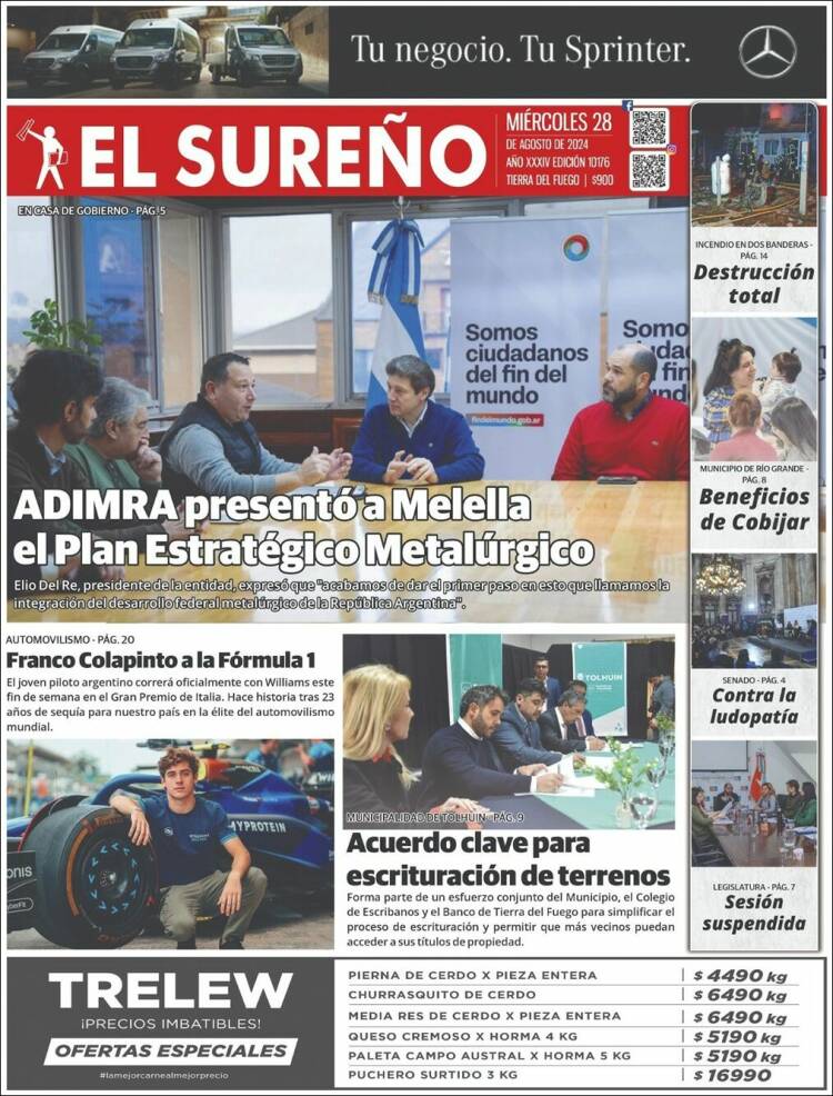 Portada de Diario El Sureño (Argentina)