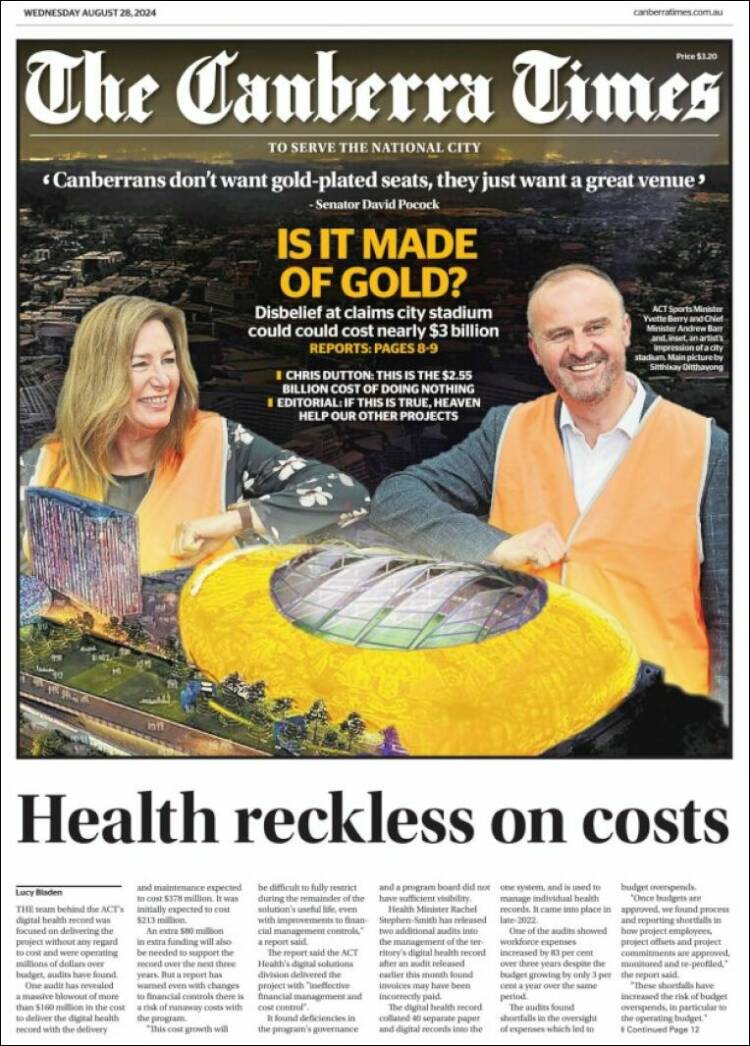 Portada de The Canberra Times (Australia)