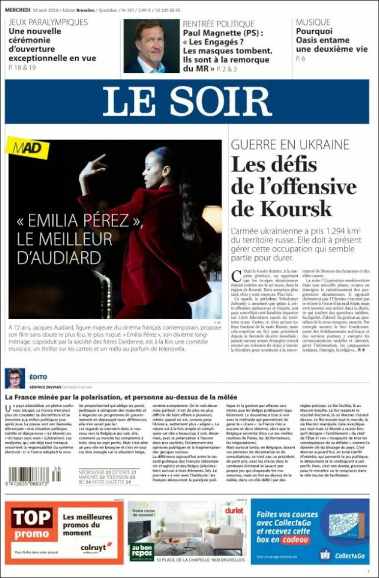 Portada de Le Soir (B&eacute;lgica)