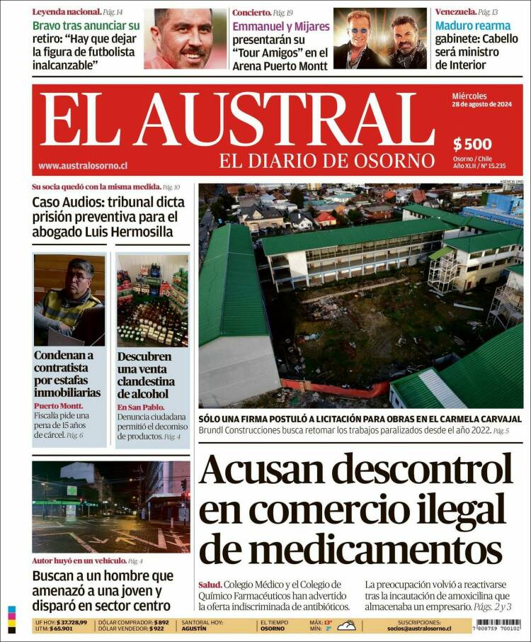Portada de El Austral de Osorno (Chile)