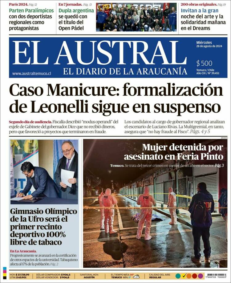 Portada de El Austral de Temuco (Chile)