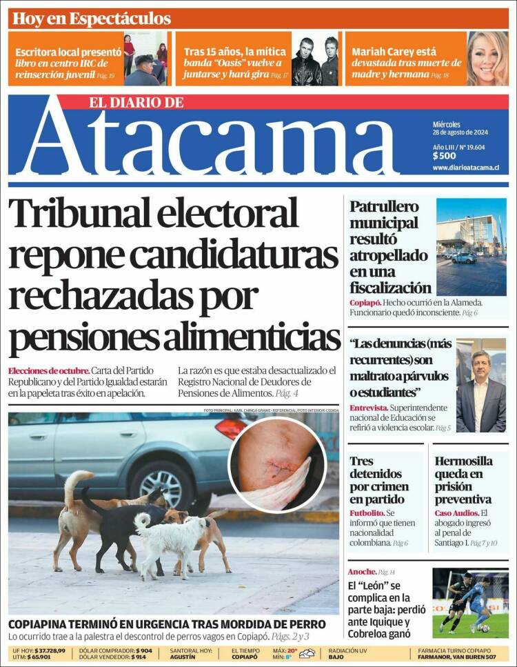 Portada de Diario de Atacama (Chile)