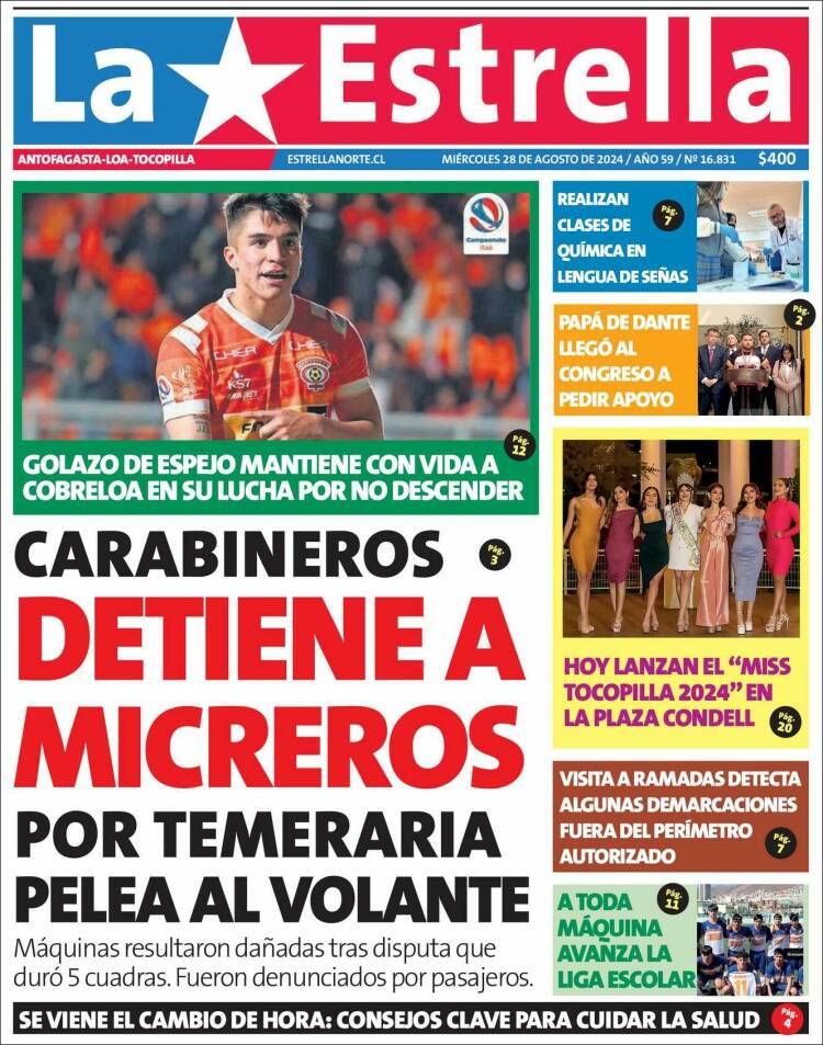 Portada de La Estrella de Tocopilla (Chile)