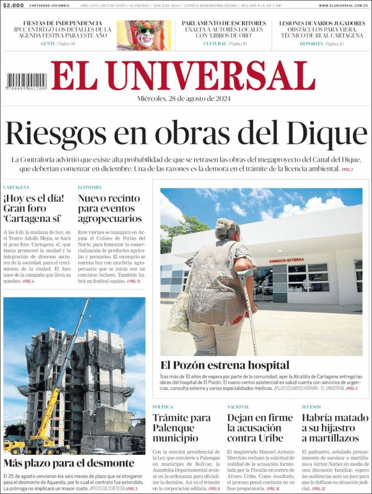 Portada de El Universal (Colombia)