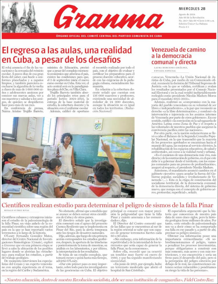 Portada de Granma (Cuba)