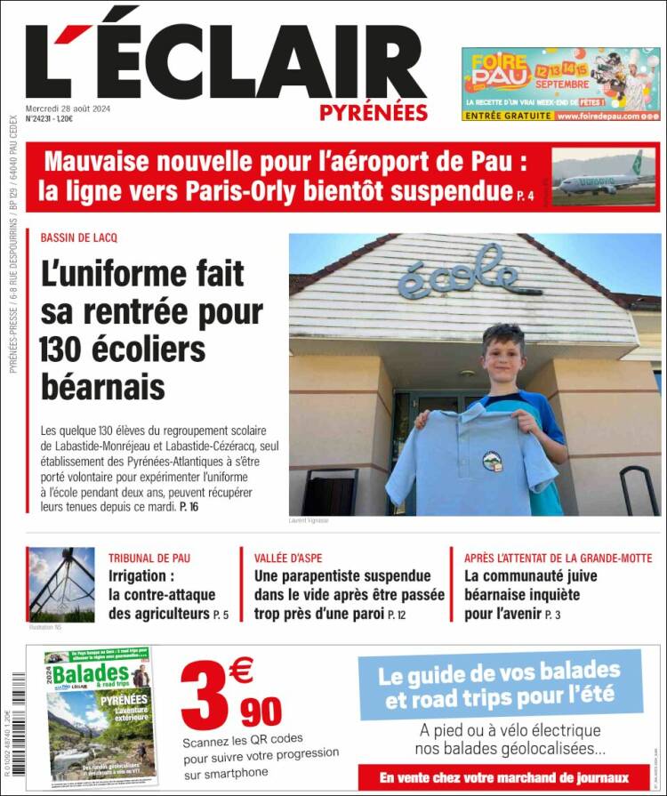 Portada de L'Eclair des Pyrénées (Francia)