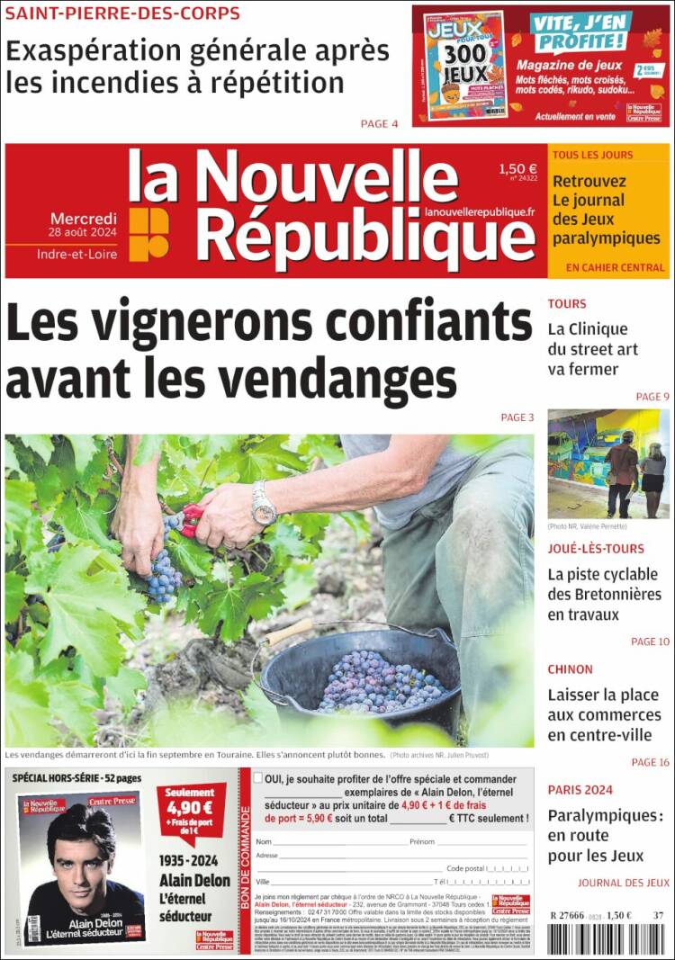 Portada de La Nouvelle Republique (Francia)