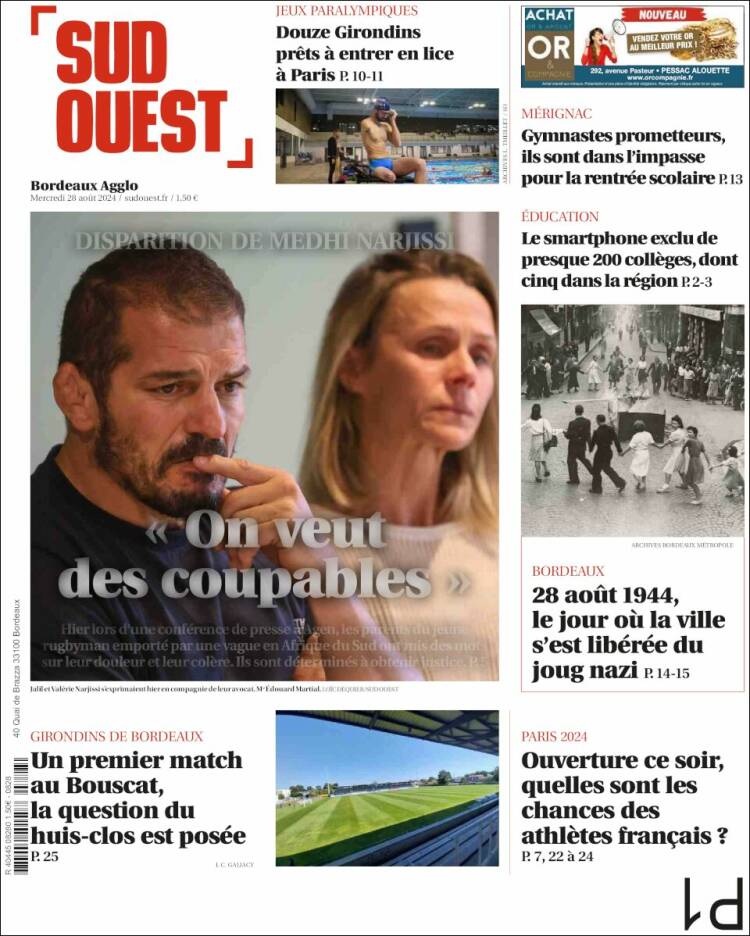 Portada de Sud Ouest (Francia)