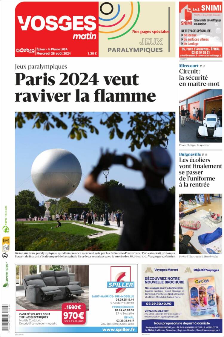 Portada de Vosges Matin (Francia)