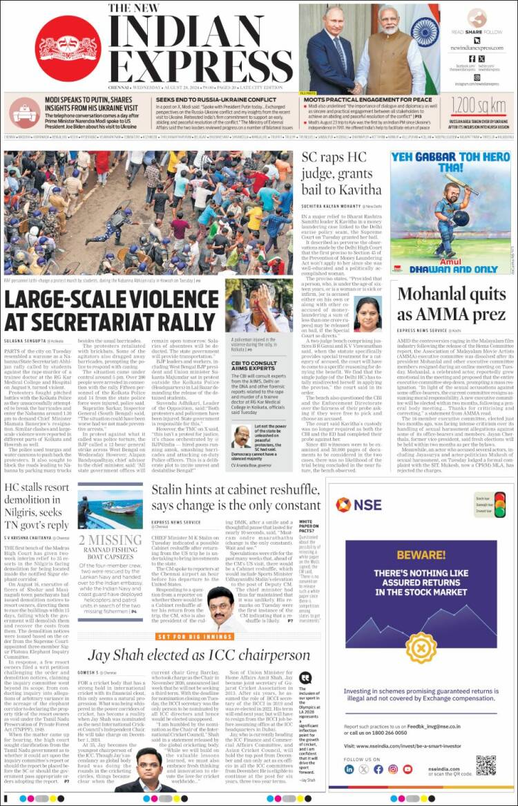 Portada de New Indian Express (India)