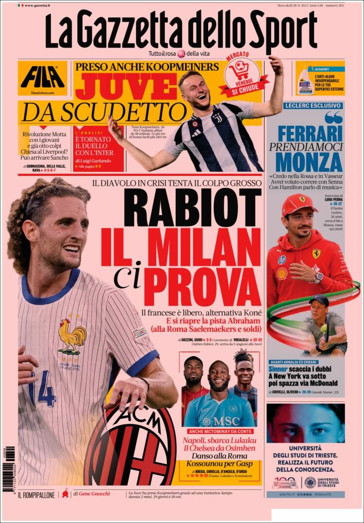 Portada de La Gazzetta dello Sport (Italia)