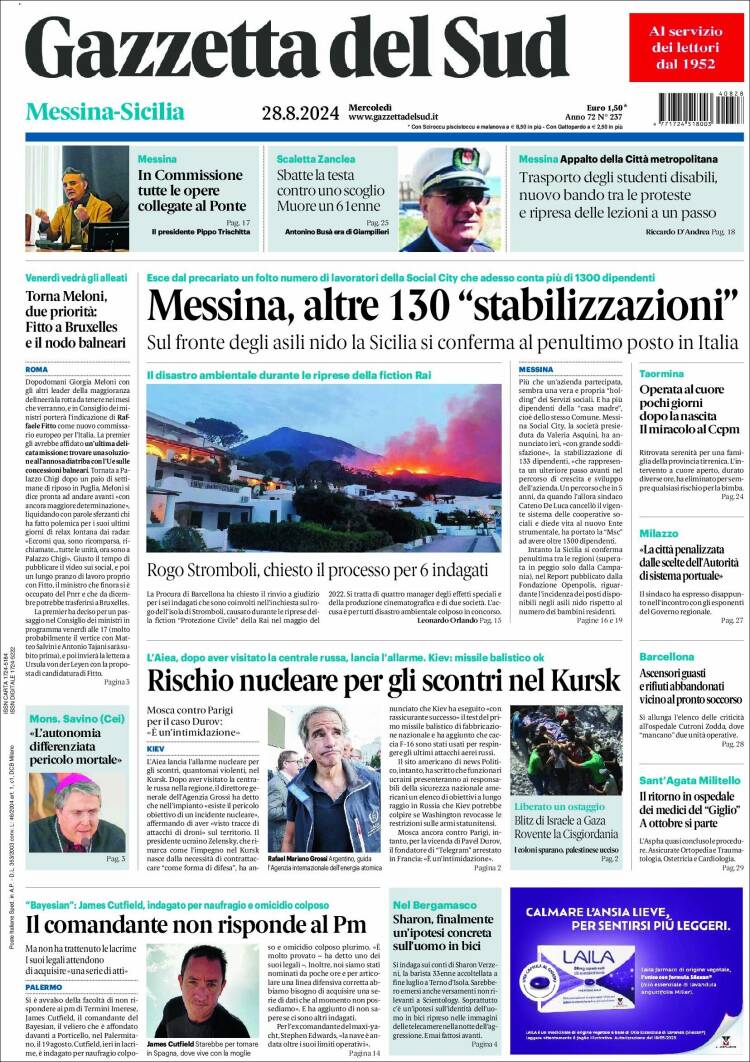 Portada de Gazzetta del Sud (Italia)