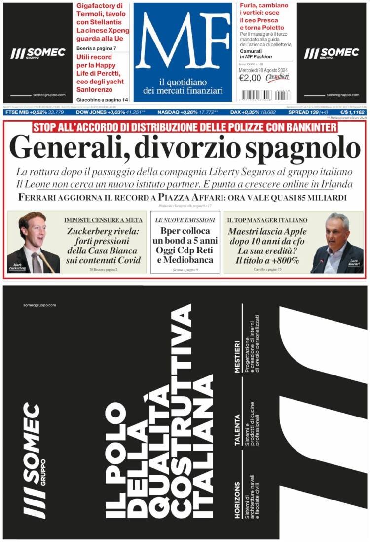 Portada de Milano Finanza (Italia)